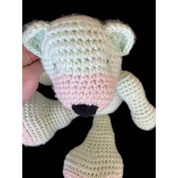 Handmade Crocheted Light Green and Brown Teddy Bear - Picture 7 of 8